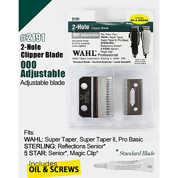 Wahl Professional 2-Hole Clipper Blade 000 Adjustable Blade w/ Oil & Screw
